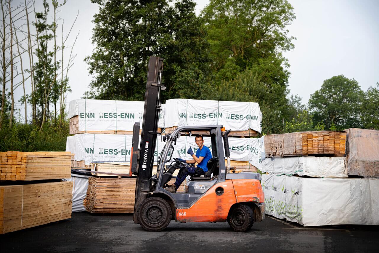 Employee in a forklift truck